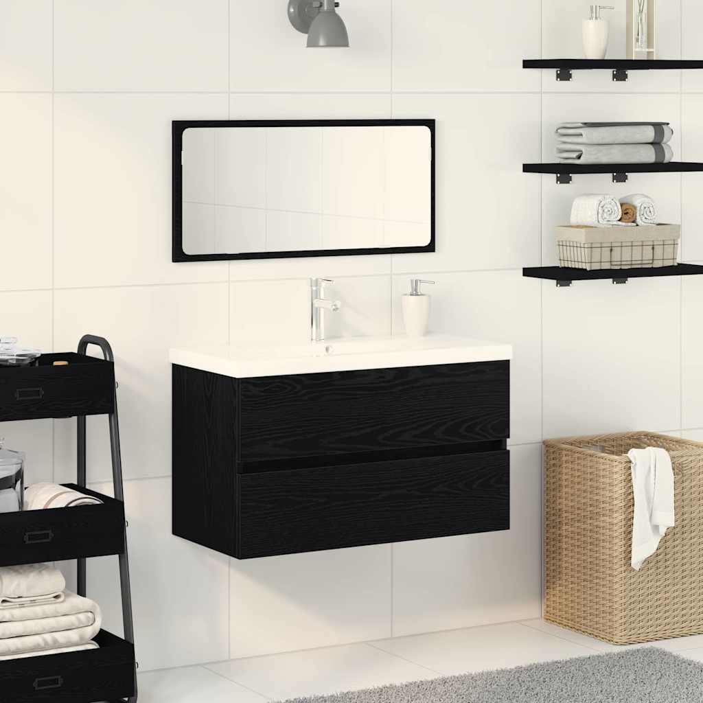 vidaXL Badezimmermöbel-Set 3 pcs Schwarz Eichen-Optik Holzwerkstoff