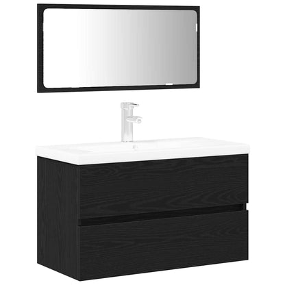 vidaXL Badezimmermöbel-Set 3 pcs Schwarz Eichen-Optik Holzwerkstoff