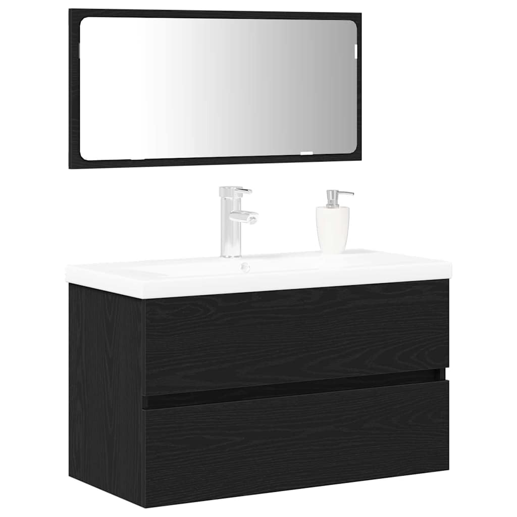 vidaXL Badezimmermöbel-Set 3 pcs Schwarz Eichen-Optik Holzwerkstoff