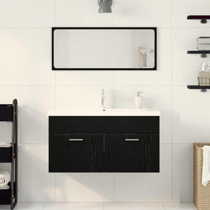 vidaXL Badezimmermöbel-Set 3 pcs Schwarz Eichen-Optik Holzwerkstoff