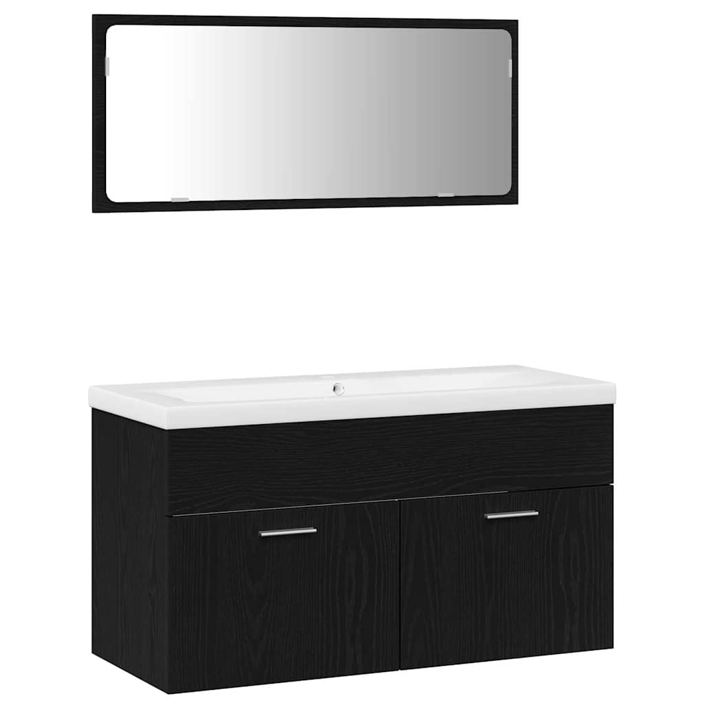 vidaXL Badezimmermöbel-Set 3 pcs Schwarz Eichen-Optik Holzwerkstoff