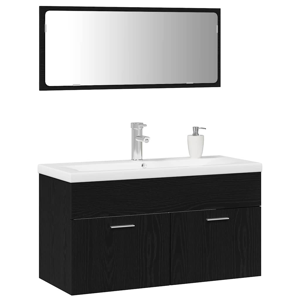 vidaXL Badezimmermöbel-Set 3 pcs Schwarz Eichen-Optik Holzwerkstoff