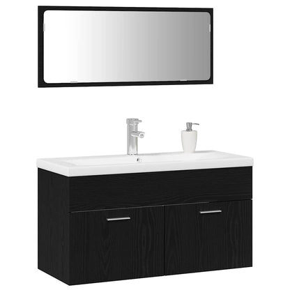 vidaXL Badezimmermöbel-Set 3 pcs Schwarz Eichen-Optik Holzwerkstoff