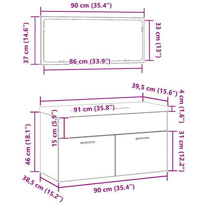 vidaXL Badezimmermöbel-Set 3 pcs Schwarz Eichen-Optik Holzwerkstoff