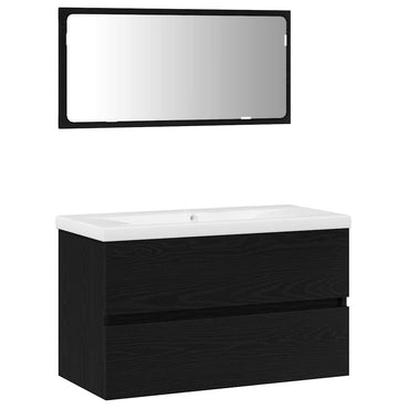 vidaXL Badezimmermöbel-Set 3 pcs Schwarz Eichen-Optik Holzwerkstoff