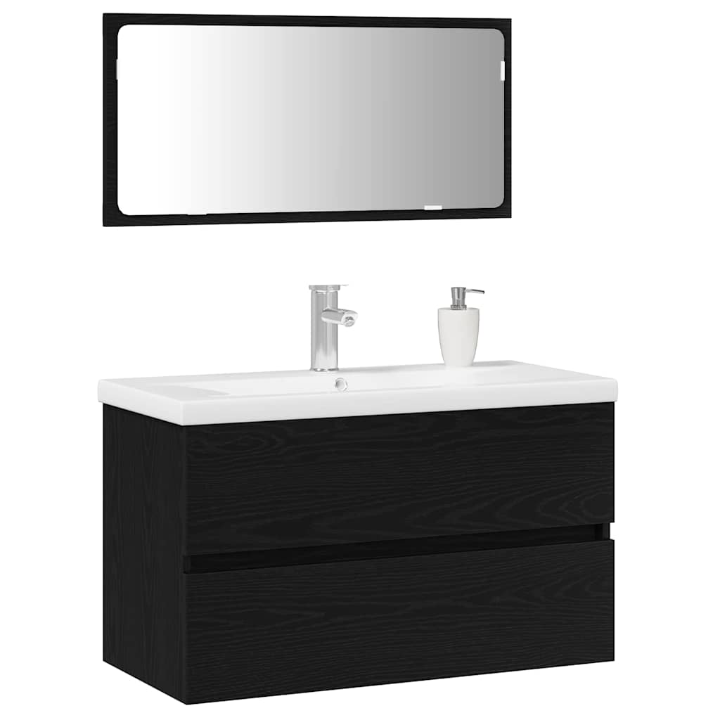 vidaXL Badezimmermöbel-Set 3 pcs Schwarz Eichen-Optik Holzwerkstoff