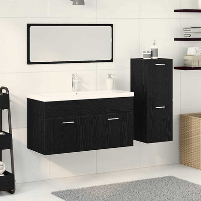 vidaXL Ensemble de meubles de salle de bain 4 pcs Noir aspect chêne Aggloméré