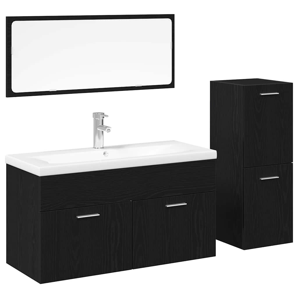 vidaXL Ensemble de meubles de salle de bain 4 pcs Noir aspect chêne Aggloméré