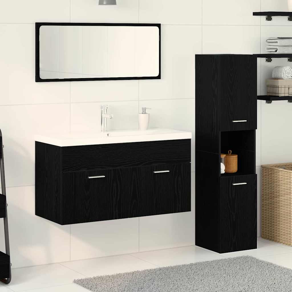 vidaXL Ensemble de meubles de salle de bain 4 pcs Noir aspect chêne Aggloméré