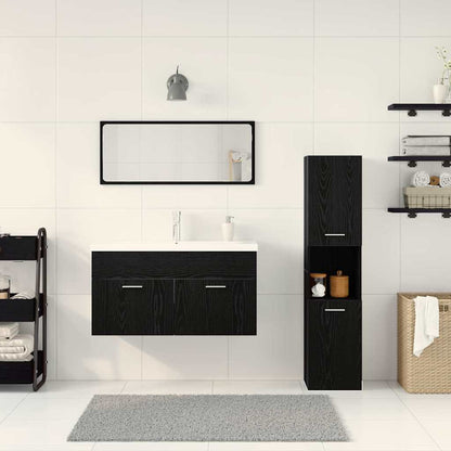 vidaXL Ensemble de meubles de salle de bain 4 pcs Noir aspect chêne Aggloméré