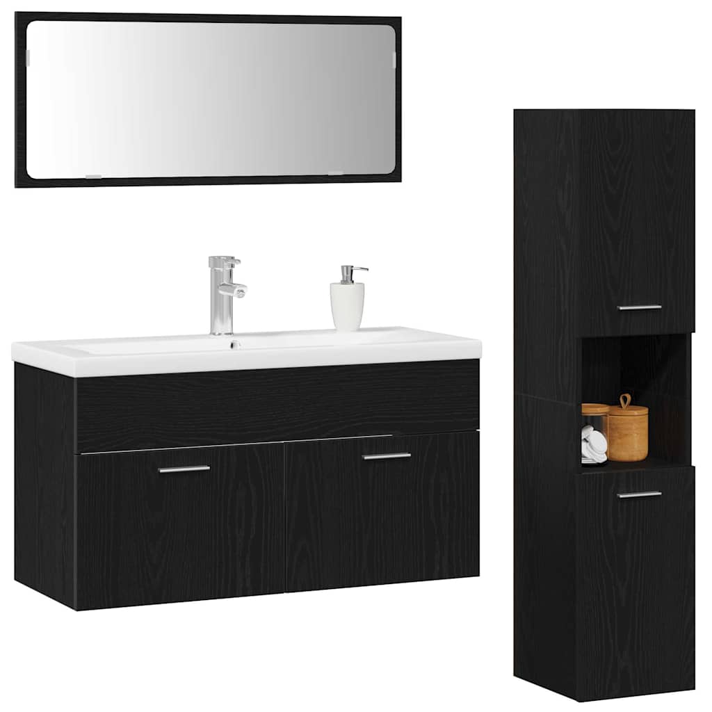 vidaXL Ensemble de meubles de salle de bain 4 pcs Noir aspect chêne Aggloméré