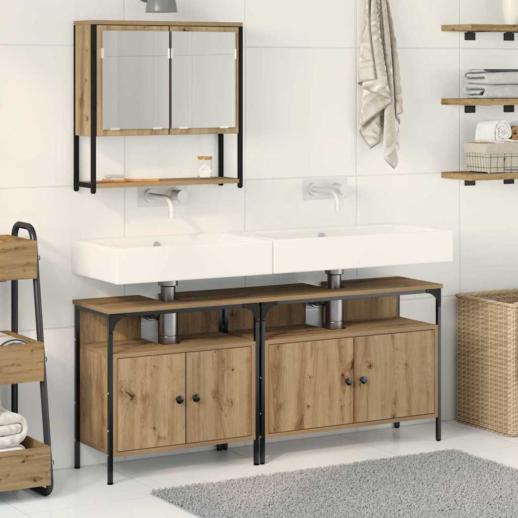 vidaXL Ensemble de meubles de salle de bain avec étagère avec porte 3 pcs Marron Bois d'ingénierie