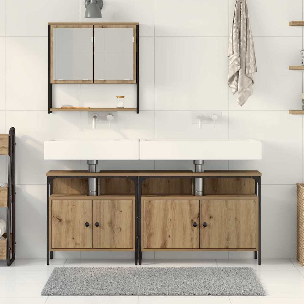 vidaXL Ensemble de meubles de salle de bain avec étagère avec porte 3 pcs Marron Bois d'ingénierie