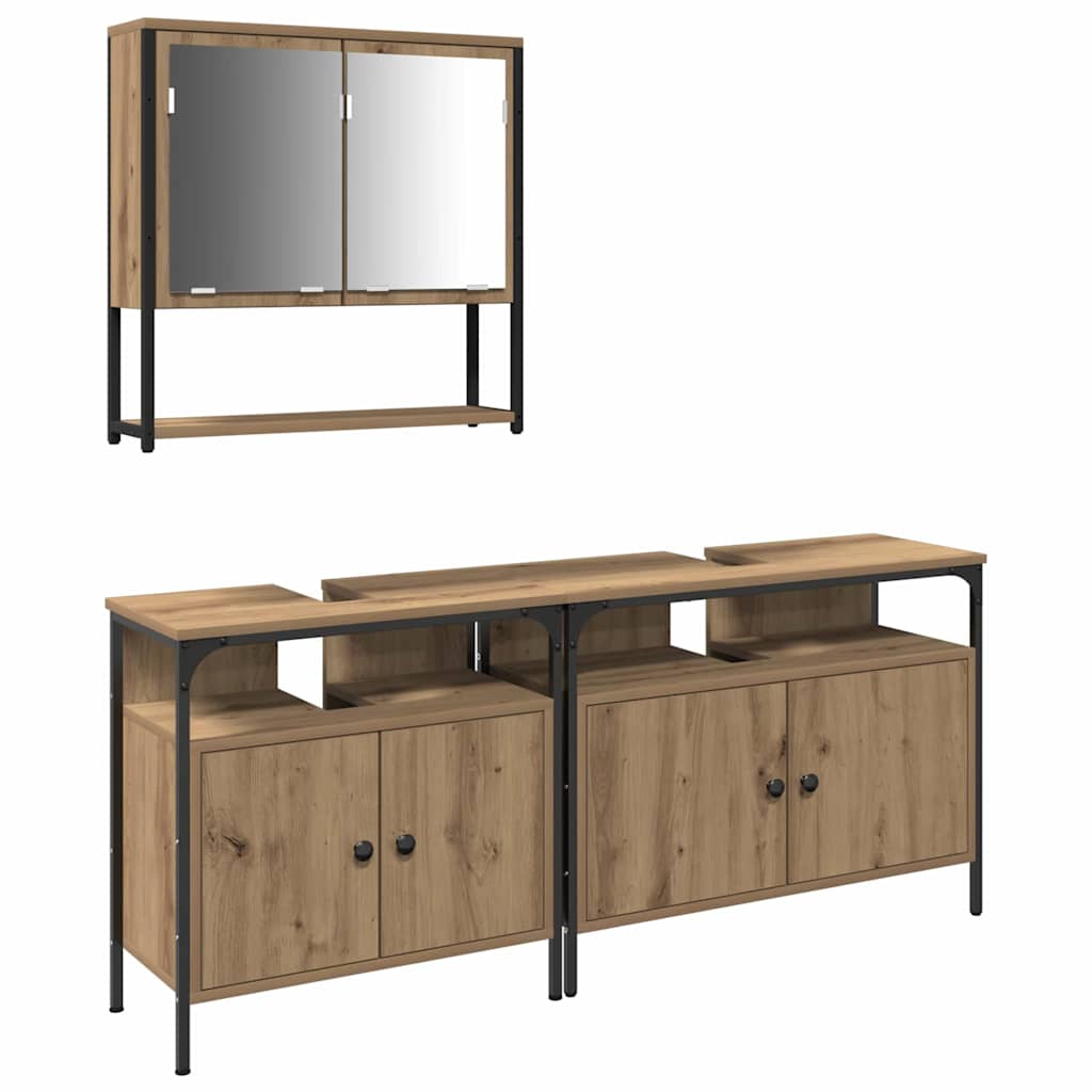 vidaXL Ensemble de meubles de salle de bain avec étagère avec porte 3 pcs Marron Bois d'ingénierie