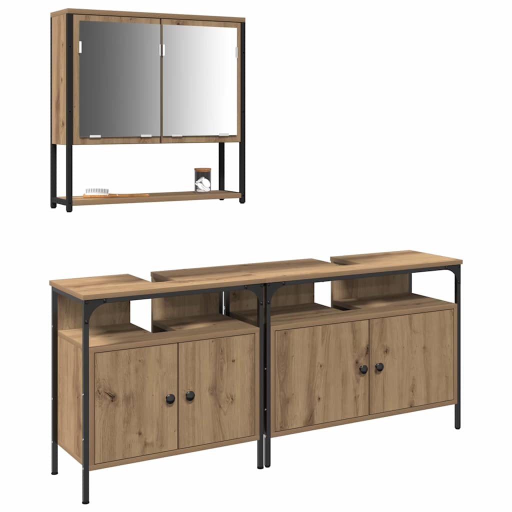 vidaXL Ensemble de meubles de salle de bain avec étagère avec porte 3 pcs Marron Bois d'ingénierie