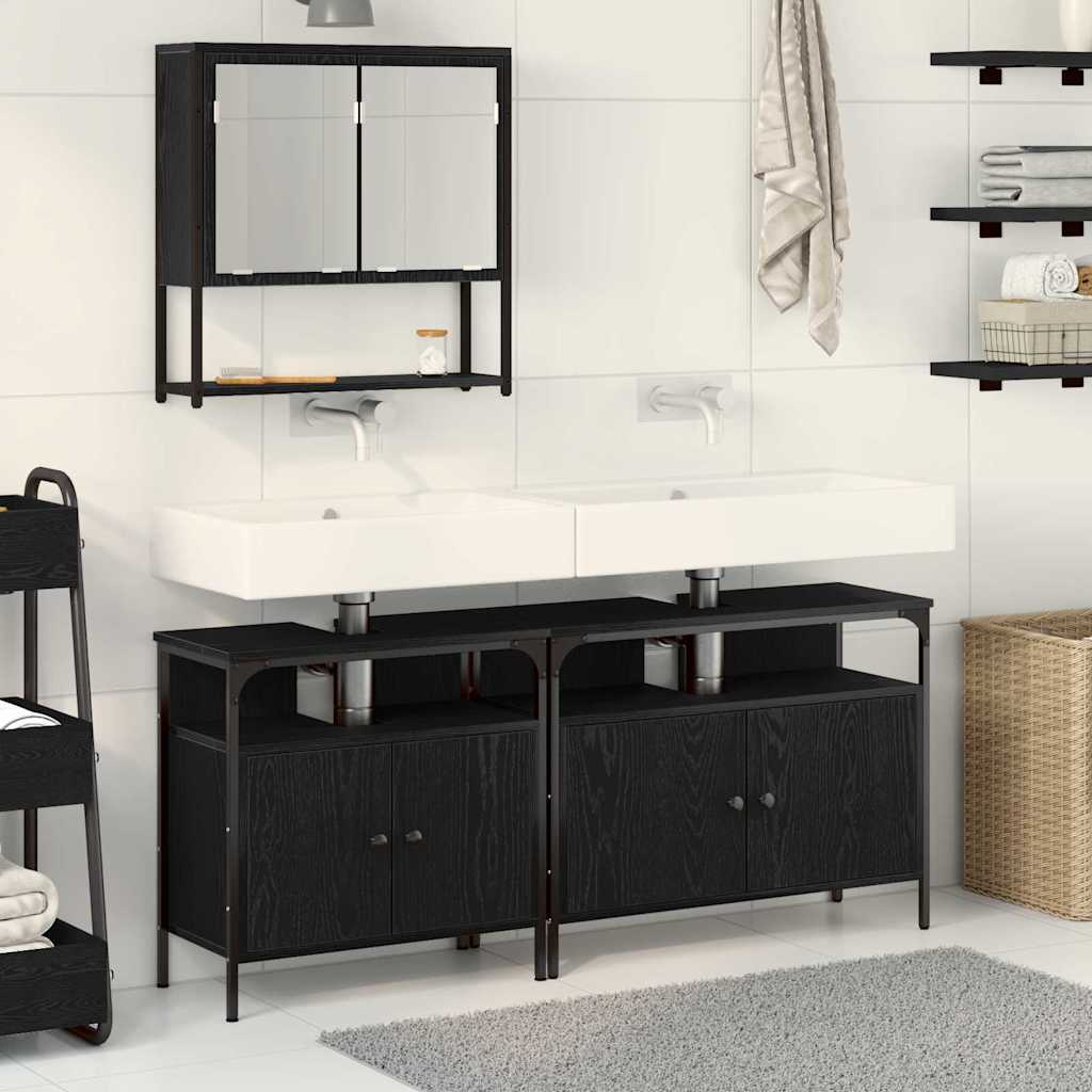 vidaXL Ensemble de meubles de salle de bain avec étagère 3 pcs Noir Bois d'ingénierie