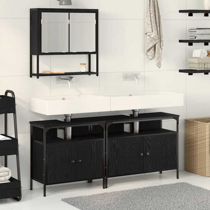 vidaXL Ensemble de meubles de salle de bain avec étagère 3 pcs Noir Bois d'ingénierie