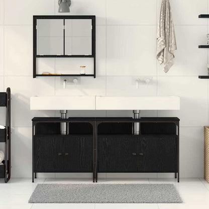 vidaXL Ensemble de meubles de salle de bain avec étagère 3 pcs Noir Bois d'ingénierie