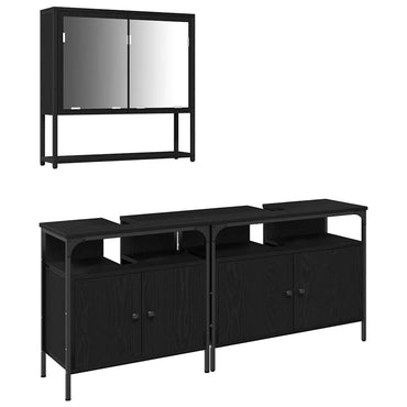vidaXL Ensemble de meubles de salle de bain avec étagère 3 pcs Noir Bois d'ingénierie
