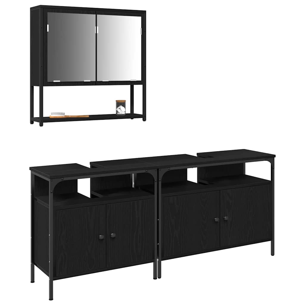 vidaXL Ensemble de meubles de salle de bain avec étagère 3 pcs Noir Bois d'ingénierie