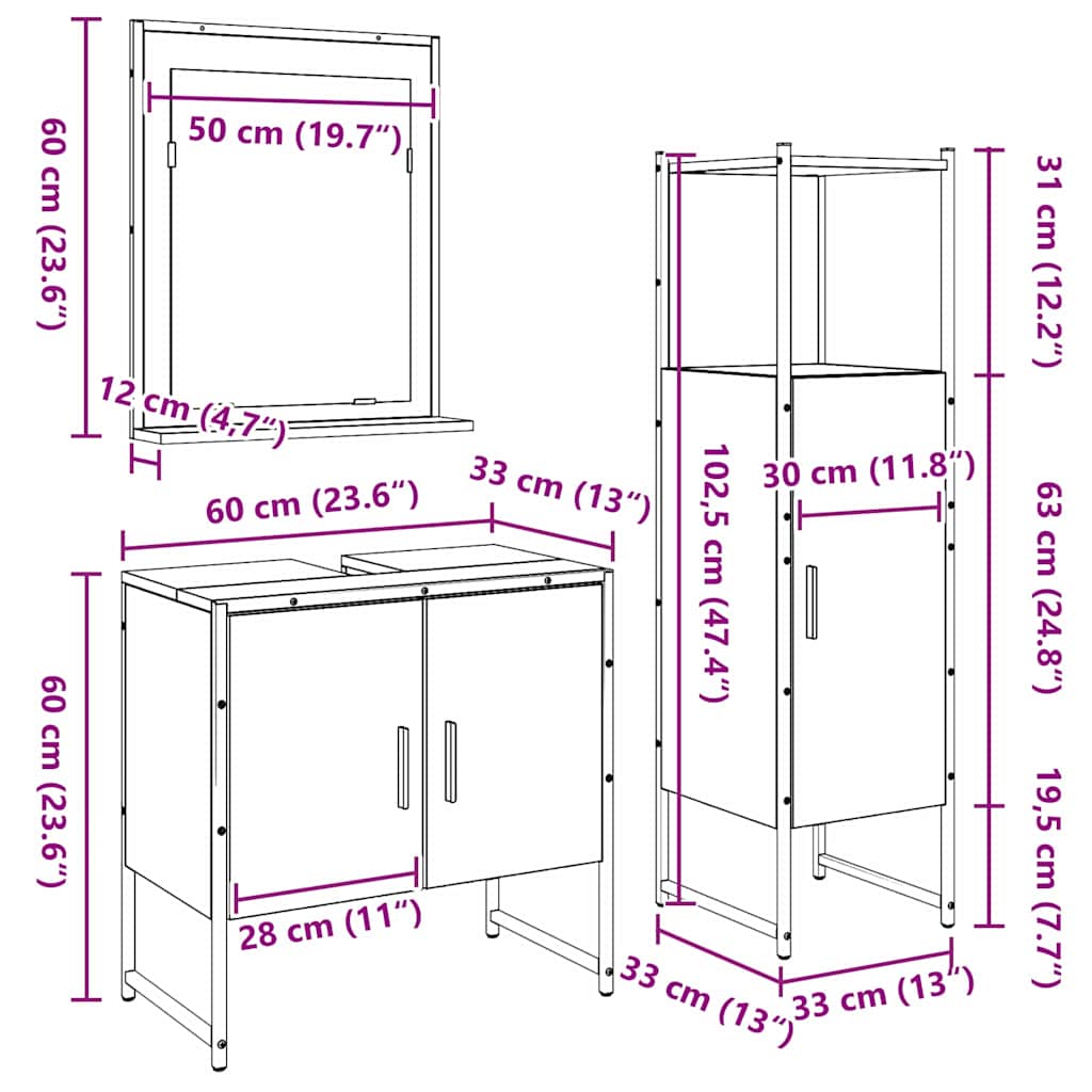 Badezimmermöbel-Set mit Regal mit Tür 3 pcs Braun Holzwerkstoff