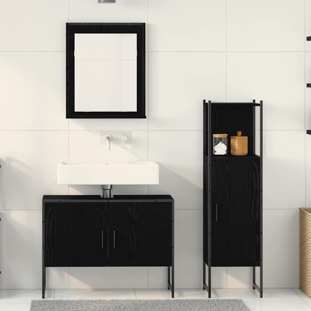 vidaXL Badezimmermöbel-Set mit Regal 3 pcs Schwarz Holzwerkstoff
