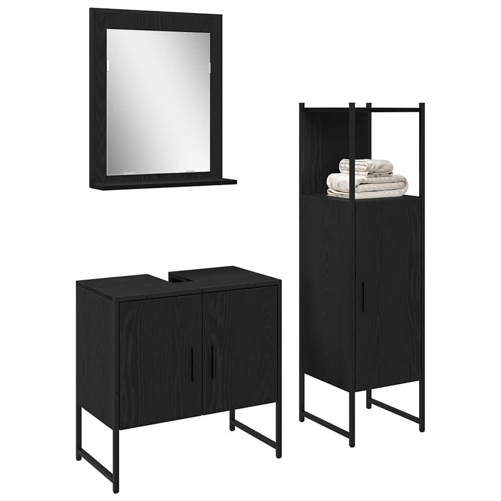 vidaXL Badezimmermöbel-Set mit Regal 3 pcs Schwarz Holzwerkstoff