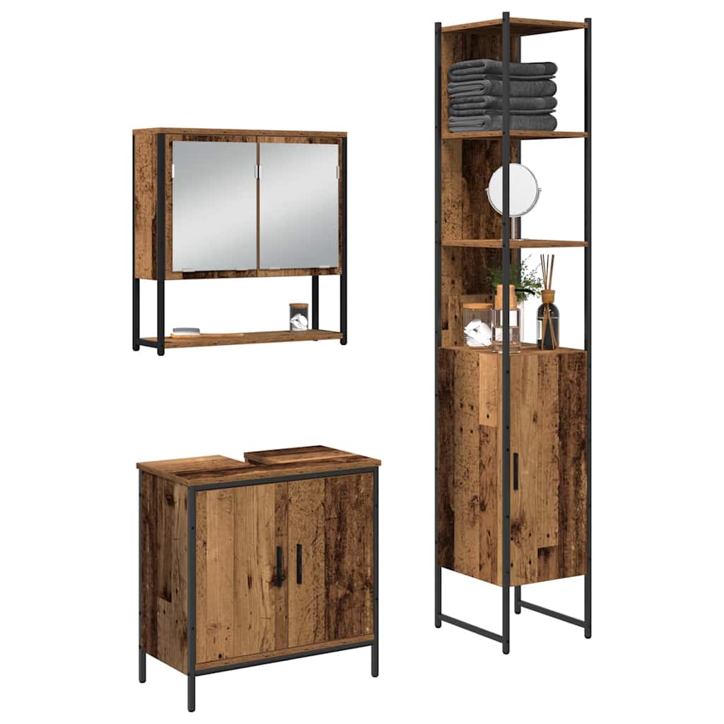 vidaXL Ensemble de meubles de salle de bain avec étagère avec porte 3 pcs Marron Bois d'ingénierie