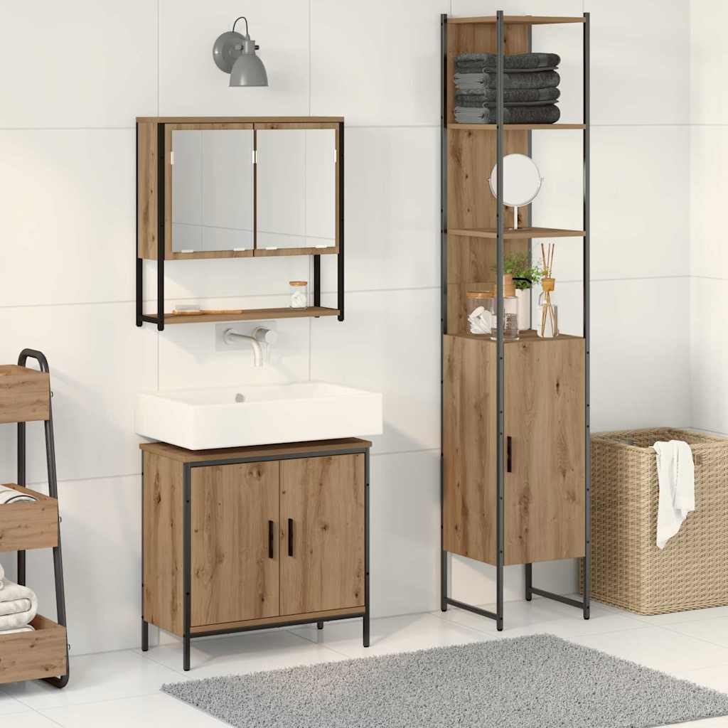 vidaXL Ensemble de meubles de salle de bain avec étagère avec porte 3 pcs Marron Bois d'ingénierie