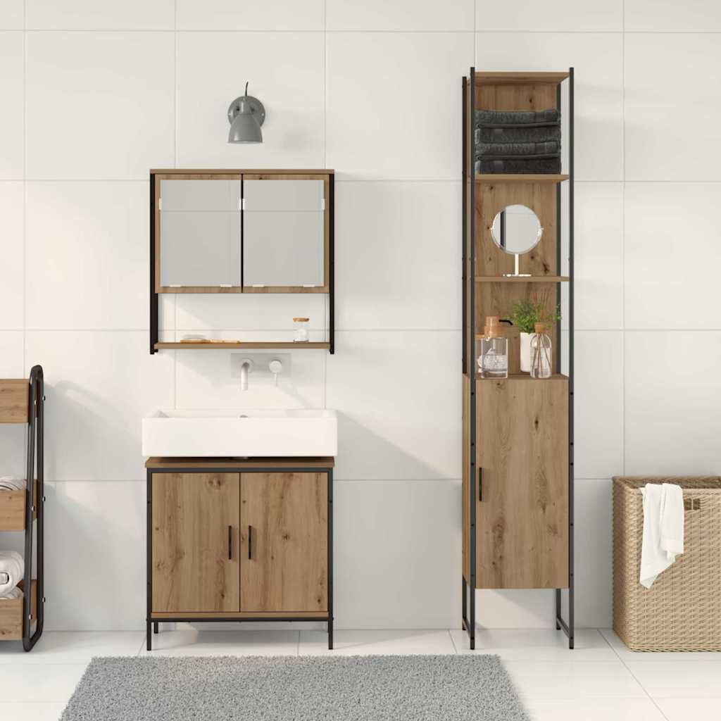 vidaXL Ensemble de meubles de salle de bain avec étagère avec porte 3 pcs Marron Bois d'ingénierie