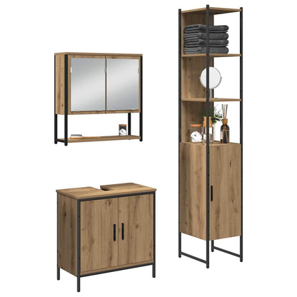 vidaXL Ensemble de meubles de salle de bain avec étagère avec porte 3 pcs Marron Bois d'ingénierie