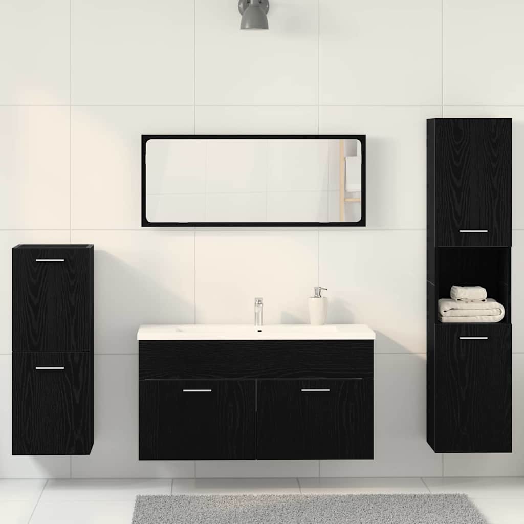 vidaXL Ensemble de meubles de salle de bain 4 pcs Noir aspect chêne Aggloméré