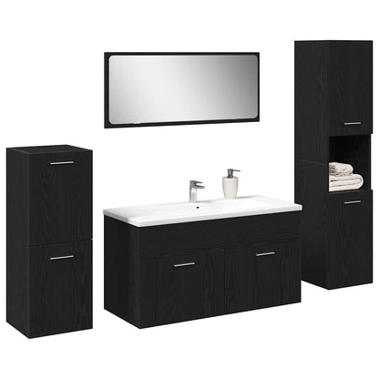 vidaXL Ensemble de meubles de salle de bain 4 pcs Noir aspect chêne Aggloméré