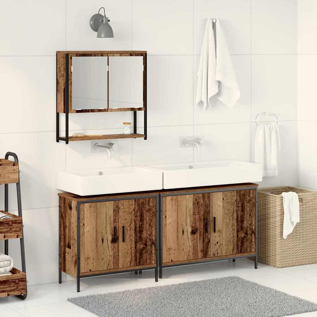 vidaXL Ensemble de meubles de salle de bain avec étagère avec porte 3 pcs Marron Bois d'ingénierie