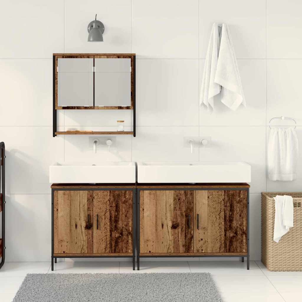 vidaXL Ensemble de meubles de salle de bain avec étagère avec porte 3 pcs Marron Bois d'ingénierie