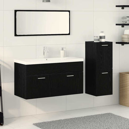 vidaXL Ensemble de meubles de salle de bain 4 pcs Noir aspect chêne Aggloméré