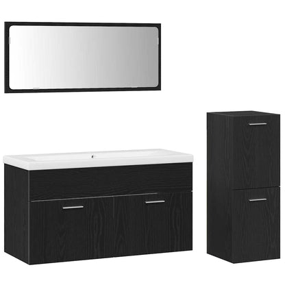 vidaXL Ensemble de meubles de salle de bain 4 pcs Noir aspect chêne Aggloméré
