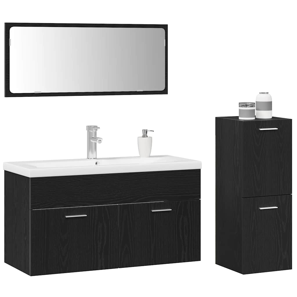 vidaXL Ensemble de meubles de salle de bain 4 pcs Noir aspect chêne Aggloméré