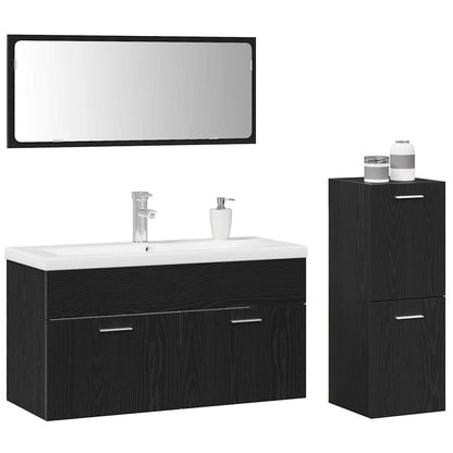 vidaXL Ensemble de meubles de salle de bain 4 pcs Noir aspect chêne Aggloméré