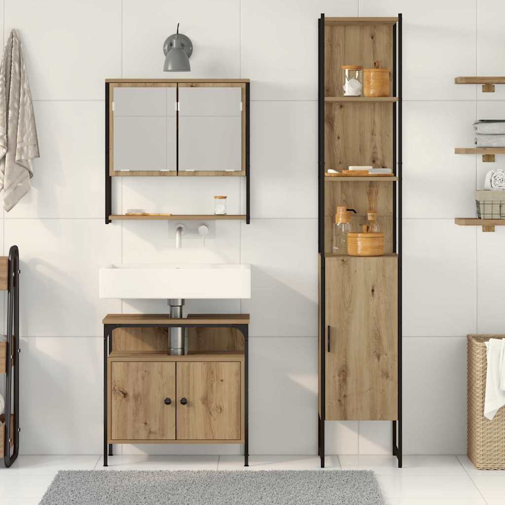 vidaXL Badezimmermöbel-Set mit Regal 3 pcs Artisan-Eiche Holzwerkstoff