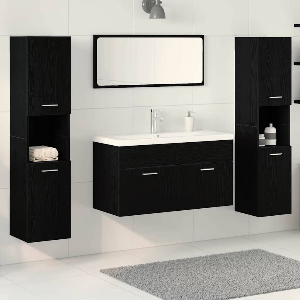 vidaXL Ensemble de meubles de salle de bain 4 pcs Noir aspect chêne Aggloméré