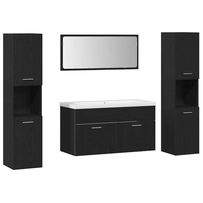 vidaXL Ensemble de meubles de salle de bain 4 pcs Noir aspect chêne Aggloméré