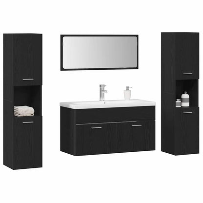 vidaXL Ensemble de meubles de salle de bain 4 pcs Noir aspect chêne Aggloméré