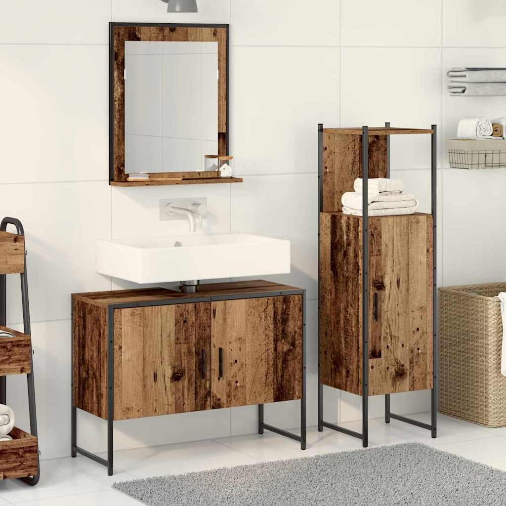 vidaXL Ensemble de meubles de salle de bain avec étagère avec porte 3 pcs Marron Bois d'ingénierie