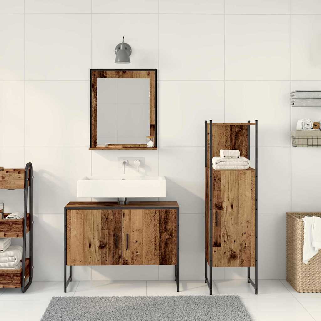 vidaXL Ensemble de meubles de salle de bain avec étagère avec porte 3 pcs Marron Bois d'ingénierie