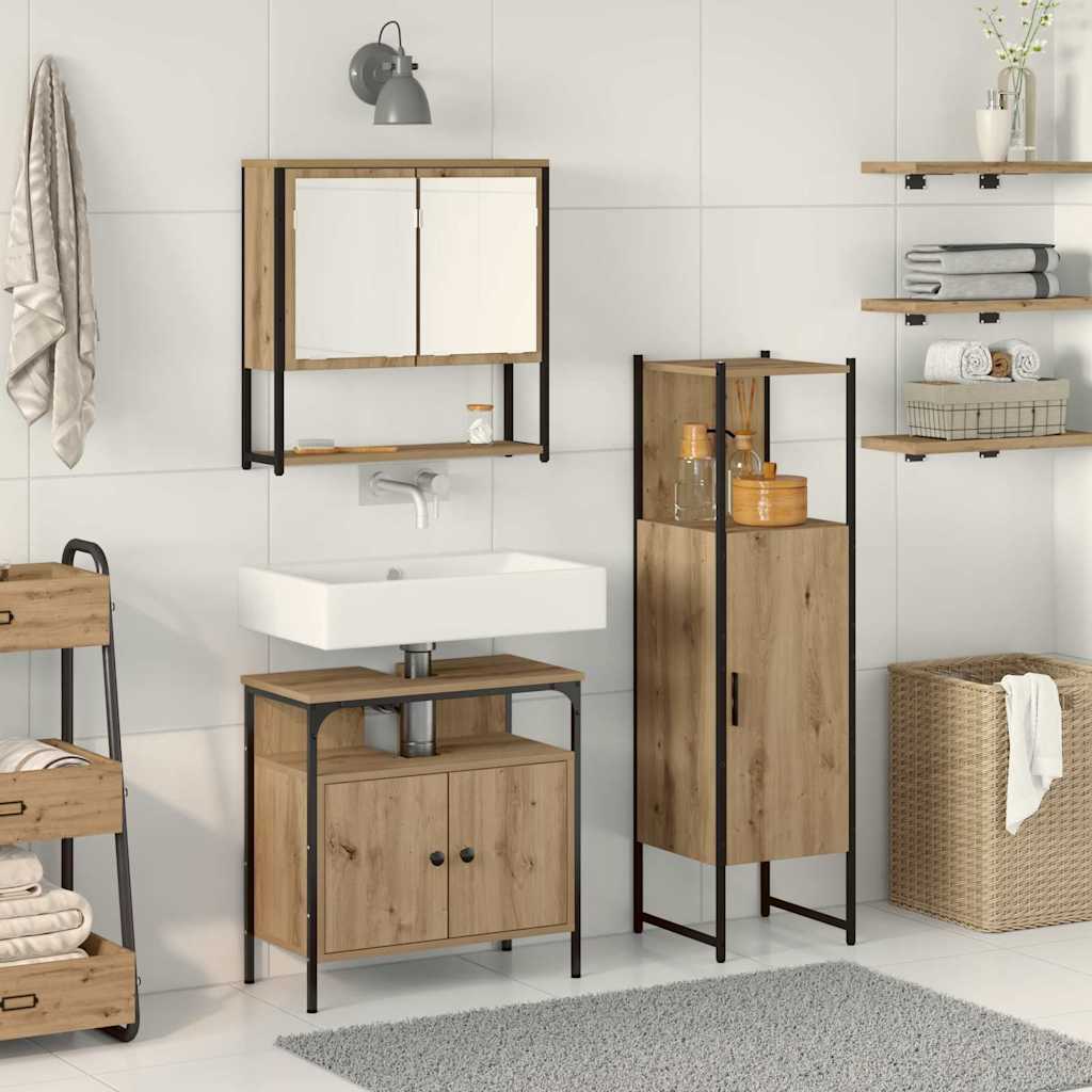 vidaXL Ensemble de meubles de salle de bain avec étagère avec porte 3 pcs Marron Bois d'ingénierie
