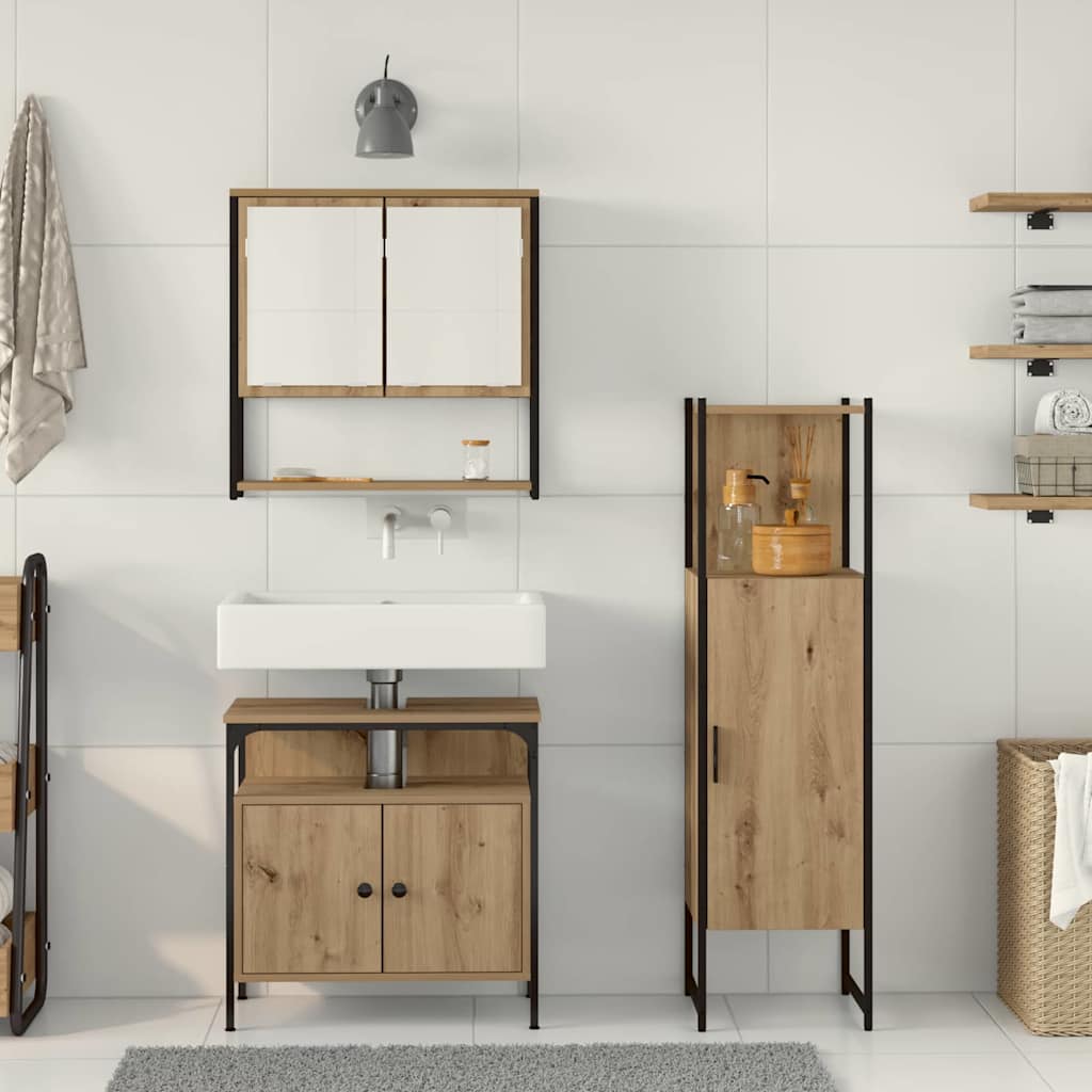vidaXL Ensemble de meubles de salle de bain avec étagère avec porte 3 pcs Marron Bois d'ingénierie
