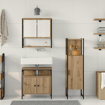 vidaXL Ensemble de meubles de salle de bain avec étagère avec porte 3 pcs Marron Bois d'ingénierie