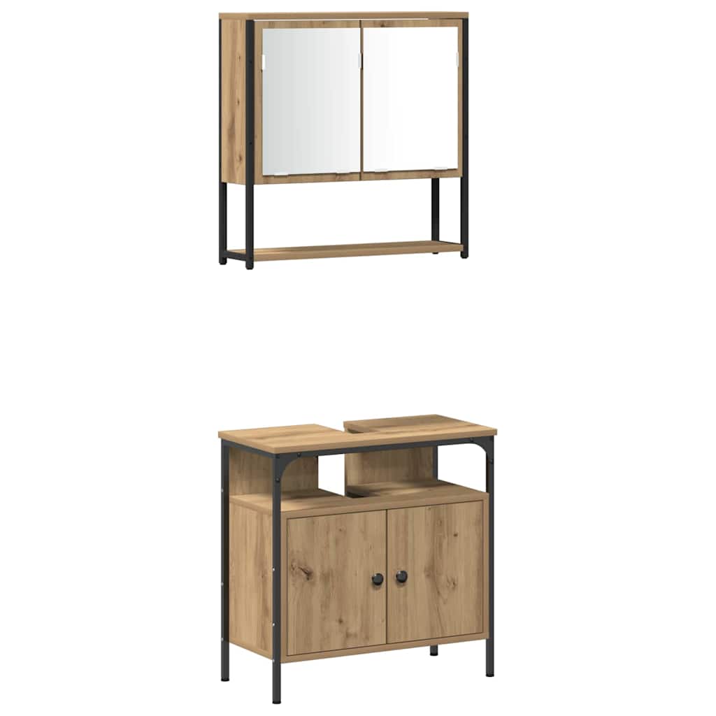 vidaXL Ensemble de meubles de salle de bain avec étagère avec porte 3 pcs Marron Bois d'ingénierie