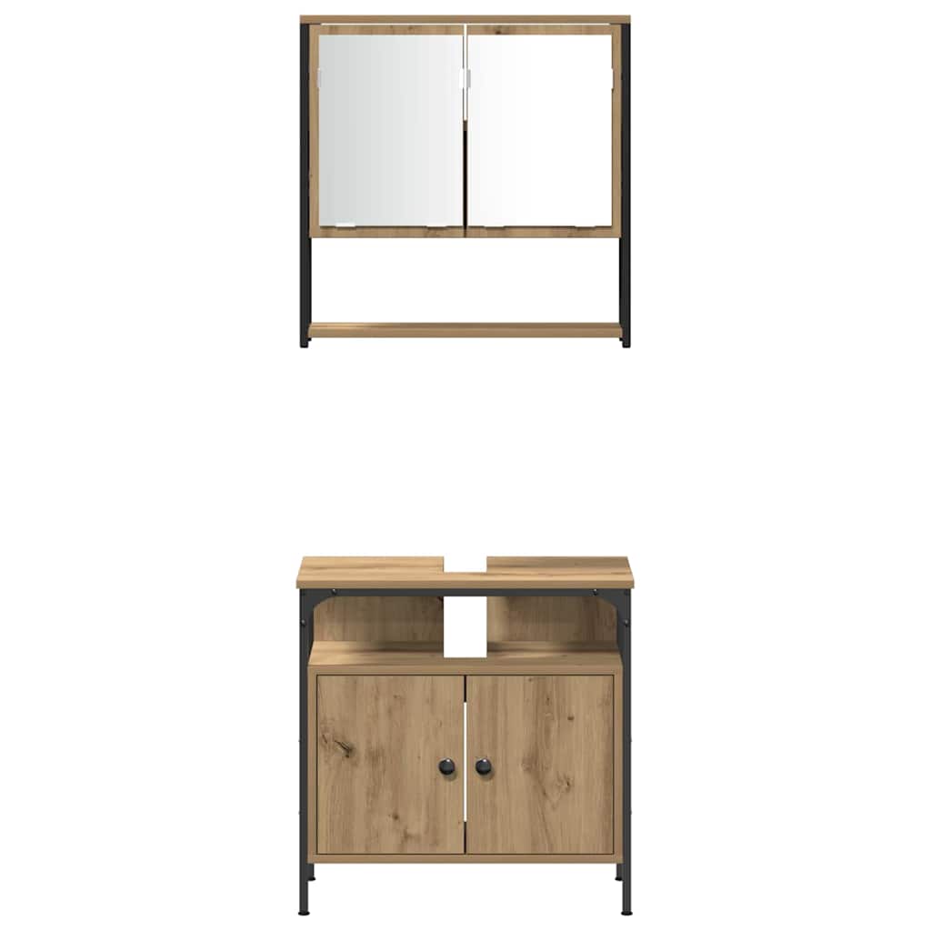 vidaXL Ensemble de meubles de salle de bain avec étagère avec porte 3 pcs Marron Bois d'ingénierie